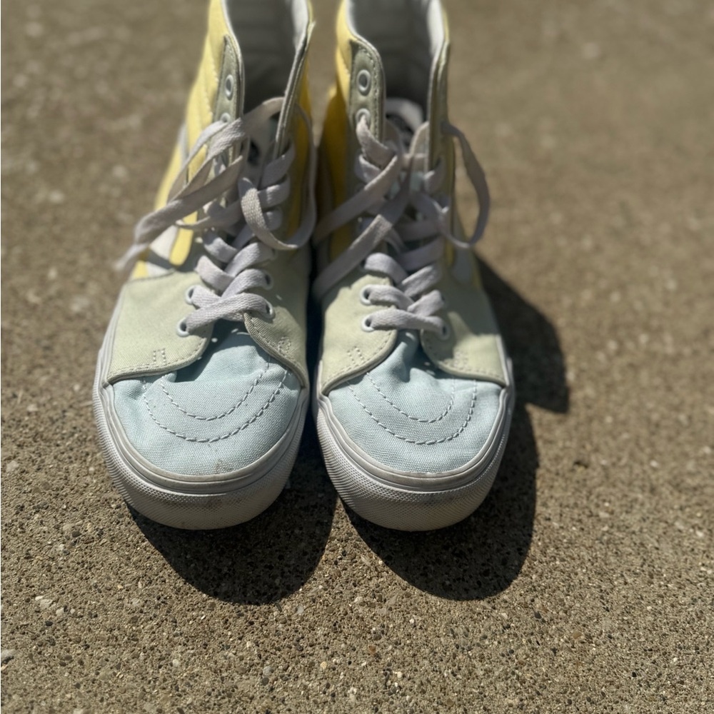 Vans Yellow and Light Blue High-Top Sneakers